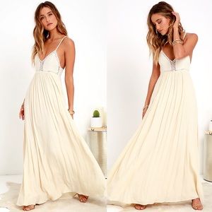 Lulus Hippie Hippie Chic Cream Maci Dress Boho Crocheted Bodice Crochet